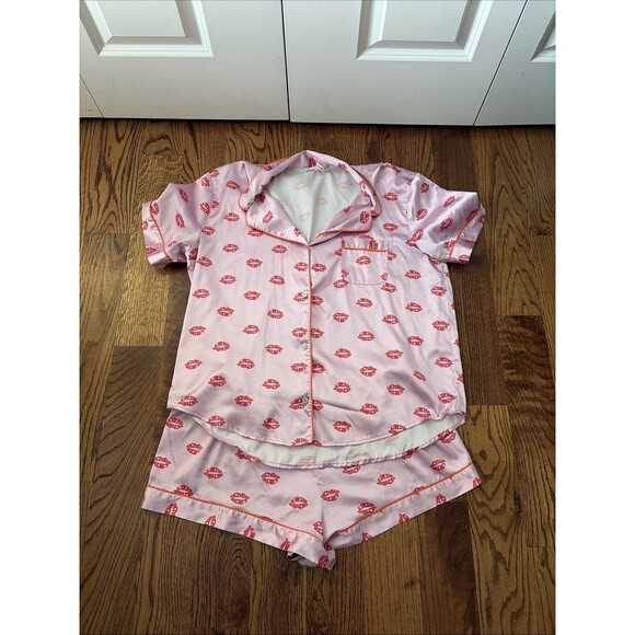 Victorias Secret AFTERHOURS LIPS Silky SATIN Pajama Set Size XL Pink - Picture 1 of 6